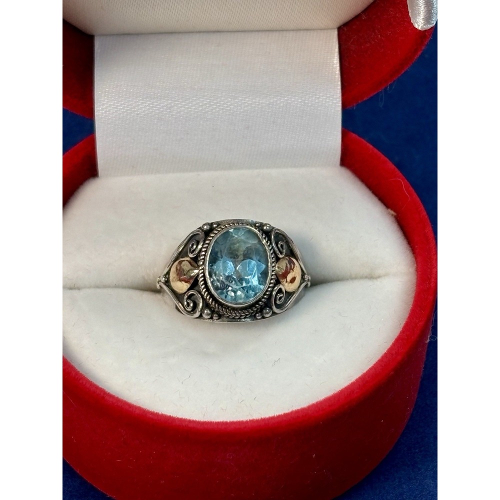 .925 & 18k Aquamarine Ring Artisan By Milo Size 7 **needs repair